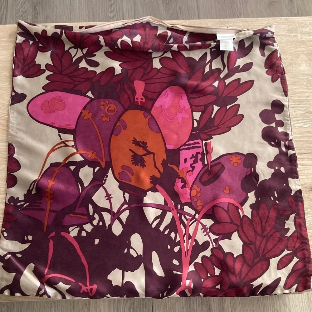West Elm Decorative Silk Pillow Cover in Plum and Taupe Floral